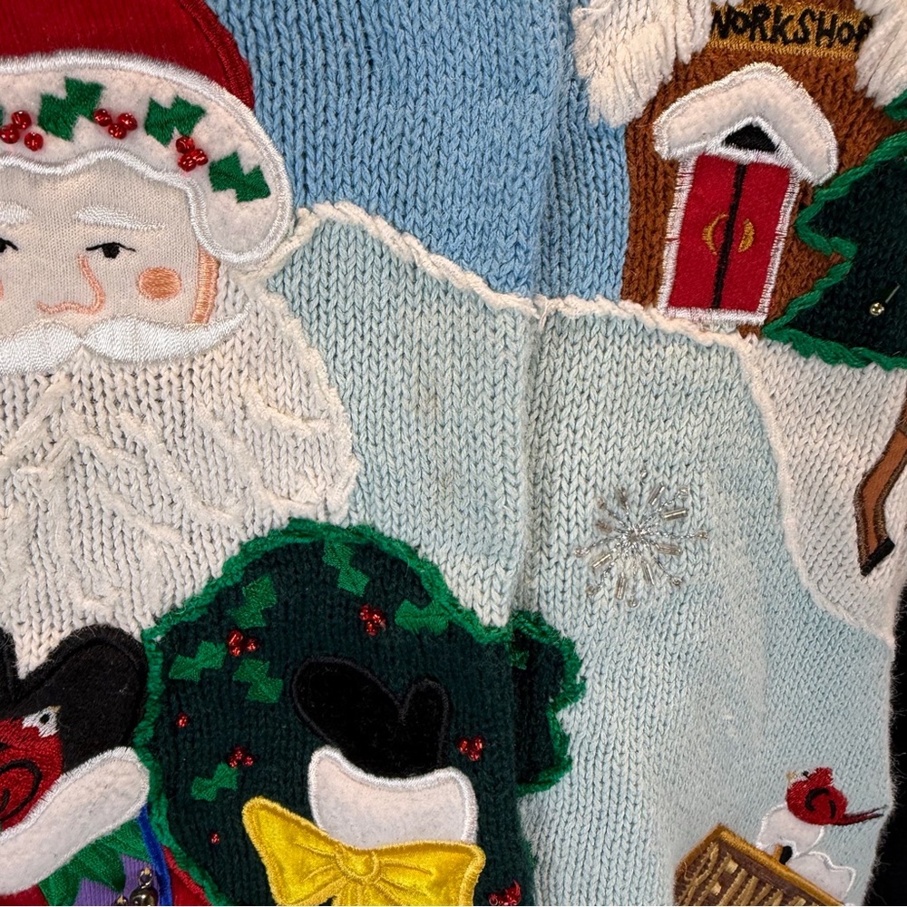 VINTAGE Quacker Factory Christmas knit sweater cardigan Santa tree angel deer - Picture 6 of 14